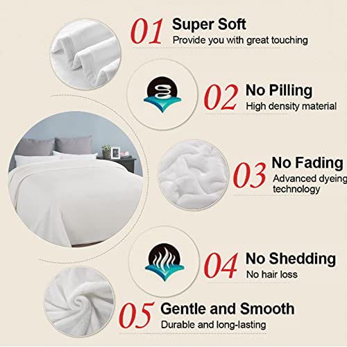 Image of EASELAND Soft Blanket Warm Fuzzy Microplush Lightweight Thermal Fleece Blankets for Couch Bed Sofa,California King 102X108Inch,White-with Stripe