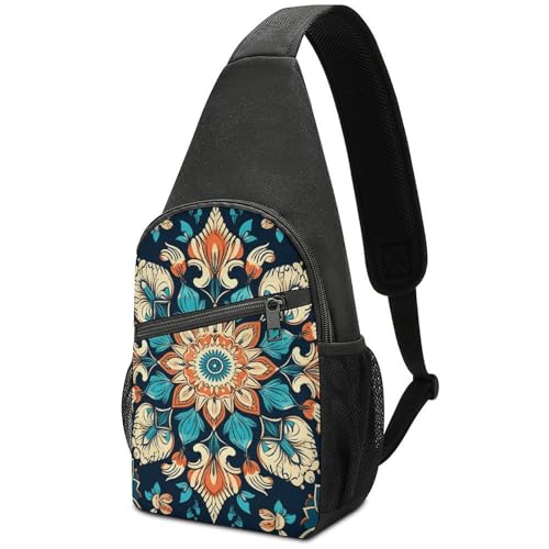 Vintage Mandala Flowers Sling Bag Ligera para Senderismo y Viaje
