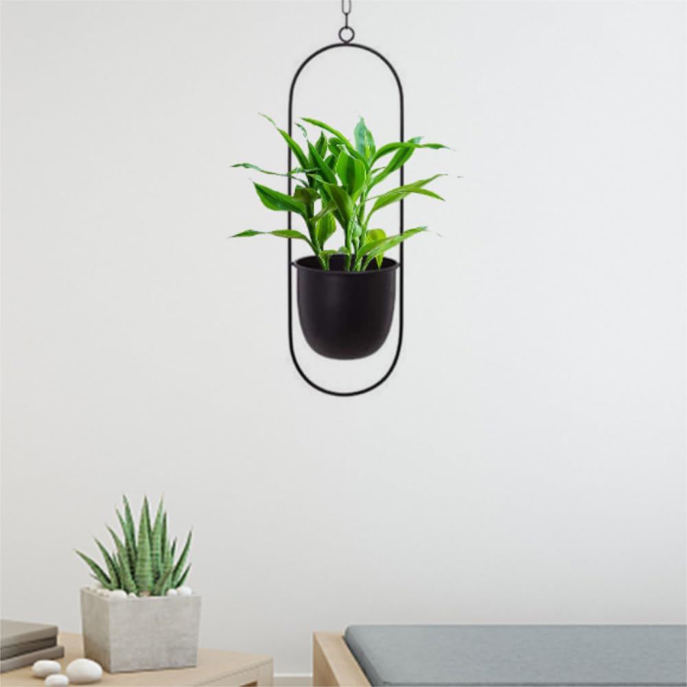 Vaso Sospeso In Metallo Spetebo Per Piante - Fioriera Rotonda 28 Cm Con Catena, Colore Nero