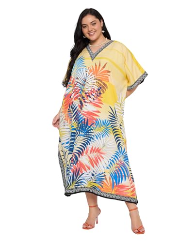 Image of Gypsie Blu Women Plus Size Kaftan Dress Beach Cover Up Maxi Dresses for Women, V-Neck Kimono Sleeve 1X-3X