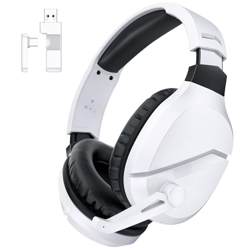WolfLawS ゲーミングヘッドセット ワイヤレス 2.4G/Bluetooth5.3/有線 3WAY接続 無線 ヘッドセット マイク付き 50MMドライバー 重低音強化 ステレオ ノイズキャンセリング 低遅延 48H連続再生 ヘッドホン Type-C/USBアダプター PS5 PS4 PC Switch スマホ Xbox対応 TA2000 (ホワイト)