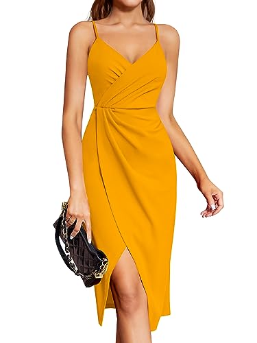 Laughido Wickelkleid Cocktailkleid Spaghettiträger Elegant Sommerkleid Damen Partykleid Abendkleid Midikleid Festliche Bodycon Hochzeit Ärmellos...