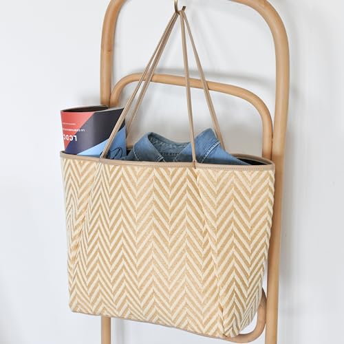 Image of HOXIS Oversized Beach Tote with Vegan Leather Trim Women Shoulder Handbag