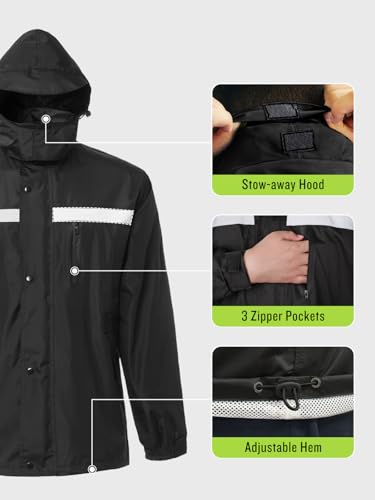 image for SaphiRose Men&Women Rain Suit High Visibility Reflective Work Rain Jac