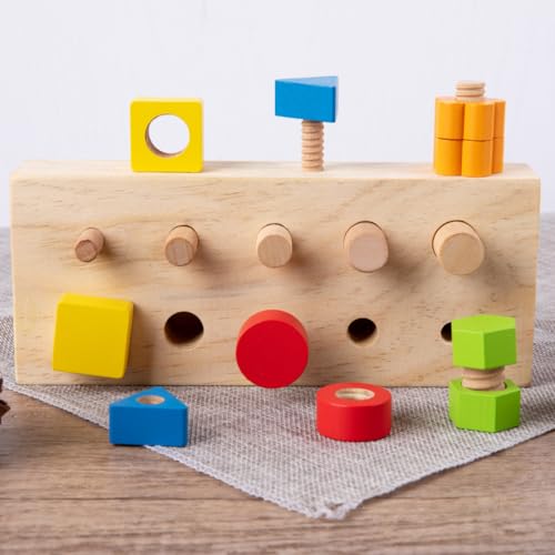 Image of Children Nut Bolts Education Toys Montessori Color Shape Wooden Sensory Toy Kids Fine Motor Skill Screw Board Matching Cognition Game
