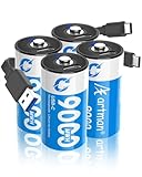 Artman Rechargeable Lithium C Batteries 4 Pack, 1.5V C Cell Batteries with 2 in 1 USB-C Charging Cable, 9000mWh High Capacity Size C Li-ion Battery for Floodlight Toys, Recharge up to 1200+ Cycles