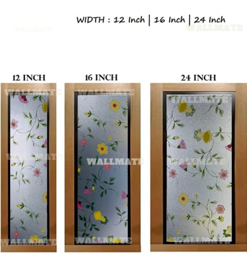 Image of WALLMATE Self Adhesive Window Film Frosted 3D Glass Door Window Frosted Film for Home /Office /Bathroom & Living Room Multicolor Frosted Film (16 x 175 Inch, Bail Flower)