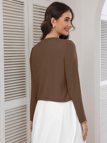 Image of Heymoments Women's Long Sleeve Thin Kintted Shrugs Sweaters Lightweight Cropped Tops Open Front Cardigan for Dress