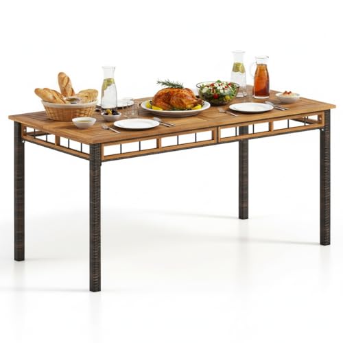 Tangkula 63-Inch Outdoor Dining Table for 6, Rectangular PE Rattan