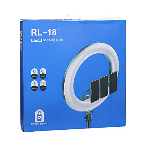 Ring Light 45cm LED RL18 + 3 Suportes de Celular + Tripé 2m com Controle Remoto