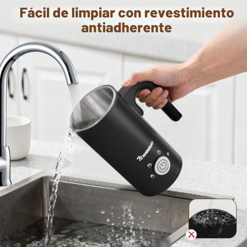 Miniatura 7 de Nwouiiay Espumador De Leche 4 En 1 Espumador Leche Eléctrico 600w 300ml Control De Temperatura Inteligente Espuma Caliente Y Fría Calentador Para Cappuccino, Chocolate Caliente, Latte