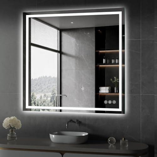 Image of Koonmi 42x42 LED Bathroom Mirror with Light, Anti-Fog, 3 Colors
