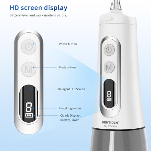 Image of Pro C 120 Plus, Portable Dental Water Flosser, 9 Pressure adjustable Modes, LED display, 4 Nozzles, 300ml Watertank, IPX7 Waterproof | Customozed pressure setting for need of individual teeth