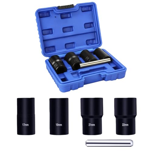 Crozgan 5Pcs Locking Wheel Nut Removal Tool Kit 4Pcs 1/2 Drive Twist Socket Set (17mm 19mm 21mm 22mm) with 1Pcs Drift Punch Bar for Wheel Nut Wheel Bolts Removal