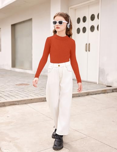 Image of Arshiner Girls Half Turtleneck Long Sleeve Knit Slim Sweater Pullover Tops