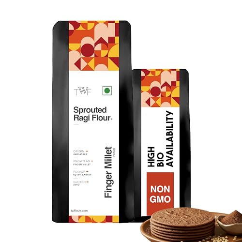 Image of TWF Sprouted Ragi Atta | 500g | Finger Millet Flour (Nachni | Kelvaragu | Madua Atta | Stone-Ground & Not Pulverized | No Added Sugar or Salt | Protein-Rich & 100% Gluten-Free | Ideal for Roti, Daliya, Porridge | Karnataka Sourced | No Chemicals
