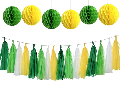 Autupy 26Pcs Amarelo Verde Branco Decorações de Festa Amarelo Verde Pompons de Festa para Despedida