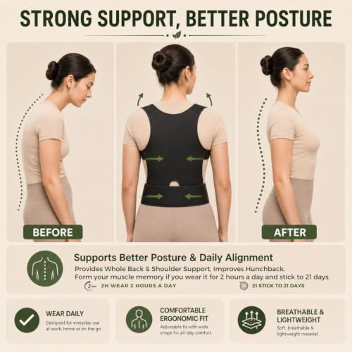 Image of Posture Corrector Belt for Men & Women (M-L (30 inch -34 inch)) | Back Support Belt for Back Pain Relief Adjustable Shoulder Support for Office, Work, Driving & Daily Wear