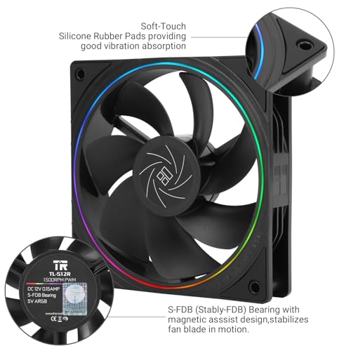 TR-TL-S12R X3 CPU Fan,Computer Case Cooler Fan, 12cm Desktop Cooling Fan, 4pin PWM Connector PC Fan with ARGB Aperture, 1500RPM Speed PC Cooler Reverse Fan(3 Packs,Black) - Image 3