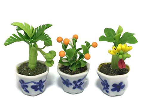 3pc Miniature Flower Clay Dollhouse Fairy Garden Mini Plant Trees Ceramic Paint Furniture
