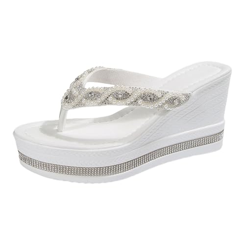 Genérico Zapatos Sandalias de cuña de tacón para mujer chanclas 𝐩lataforma con decoración 𝐝iamantes imitación zapatos 𝐛ohemios populares entre las niñas (M, 37)