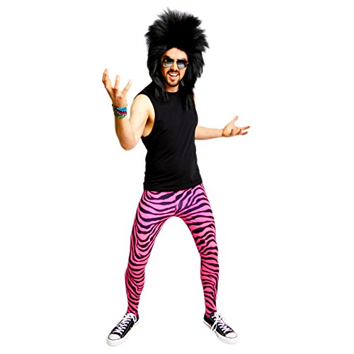 Men's 80'S Heavy Metal Pants Zebra Neon Pink (Large) #TOP1