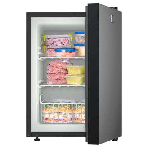 YOPOWER Compact Upright Freezer, 60L Mini Countertop Freezer with LED Display, Temperature Adjustment, Quick Freeze Mode, Portable Deep Freezer for Home, Office, RV, Black
