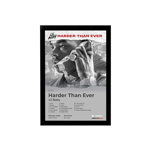Image of BLINKART lil baby - Harder Than Ever Wall Photo Frames | Wall Art for Bedroom, Living Room, Studio or Office | Album Cover Print with Spotify Song Link QR Code | Gift for Fans - 8x12 In