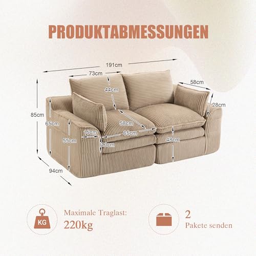 Sofá modular de pana caqui con núcleo de resorte premium 3