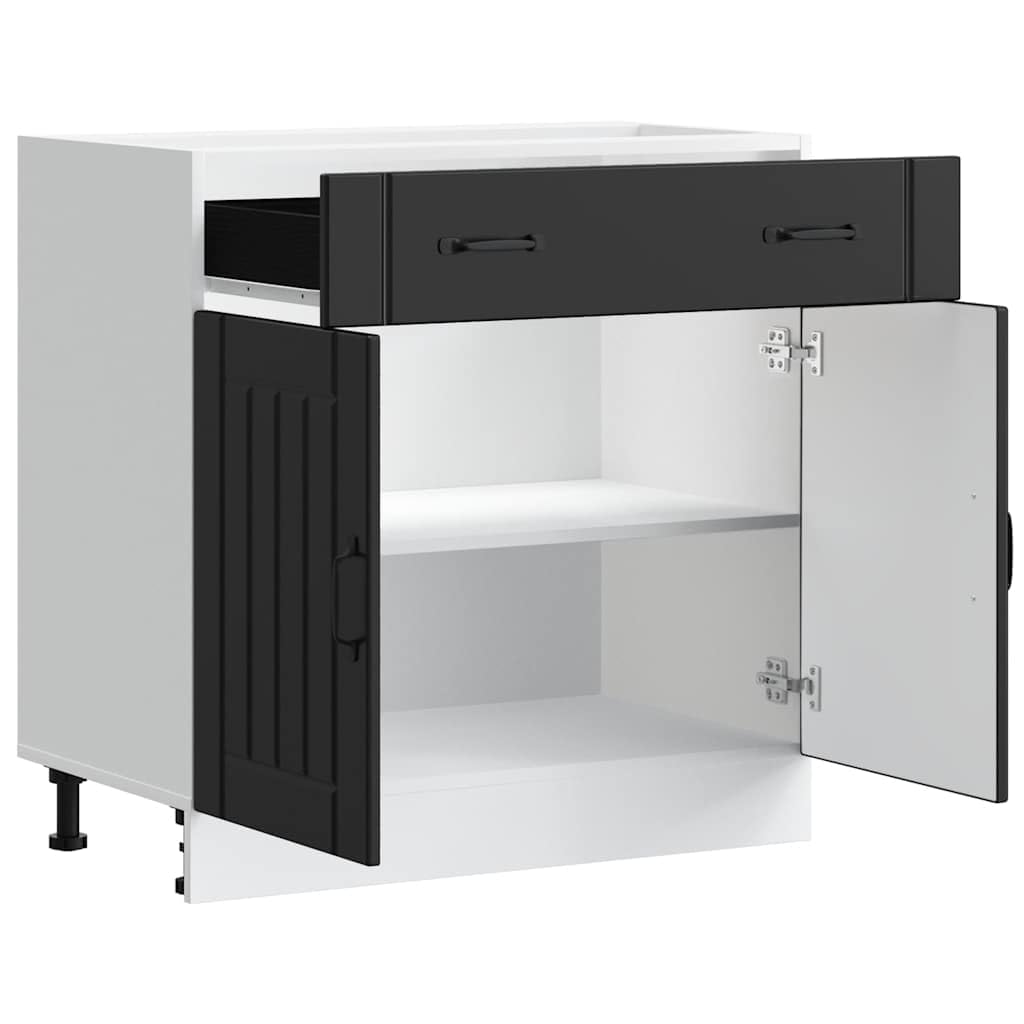 Mobile da cucina Lucca nero in legno con molto spazio di archiviazione, piedini regolabili, cassetto e ante, 80 x 46 x 81,5 cm, ideale per cucina, sala da pranzo e dispensa