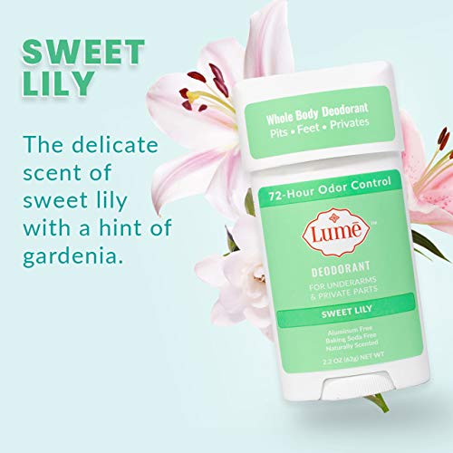 Lume Natural Deodorant - Underarms and Private Parts - Aluminum Free, Baking Soda Free, Hypoallergenic, and Safe For Sensitive Skin - 2.2 Ounce Stick Two-Pack (Sweet Lily)