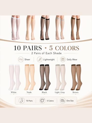 Image of Geyoga Knee High Stockings for Women Sheer Nylon Socks