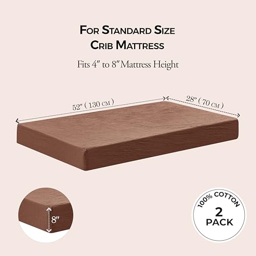 Image of Dreamology Crib Sheets,Standard Muslin Crib Sheet Unisex,2 Pack,Crib Sheet | Breathable Toddler Bed Sheets,Cotton Crib Sheets for Standard Cribs & Toddler Mattress Fitted,52x28 | Rust and Ecru