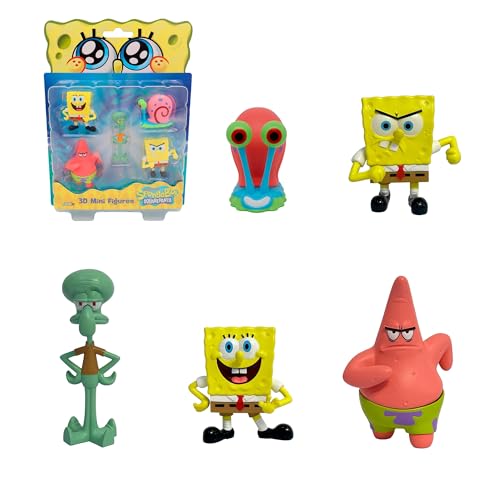 Bizak Bob Esponja Pack 5 Figuras Blister, muñecos coleccionables de 5 cm,Surtidos Diferentes con Personajes de la Serie, Juguete Ideal para Fans (64393002-1)