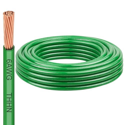 Image of 6 AWG THHN Stranded Bare Copper Wire 25FT Green Grounding Wire, Electrical Wire, 600V Rated Building Wire, Ideal for Panel Wiring, Grounding, Lighting Circuits, Control Systems