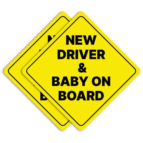 Panneau de voiture Neuer Fahrer und Baby an Bord jaune autocollant aimant losange 17.4cm
