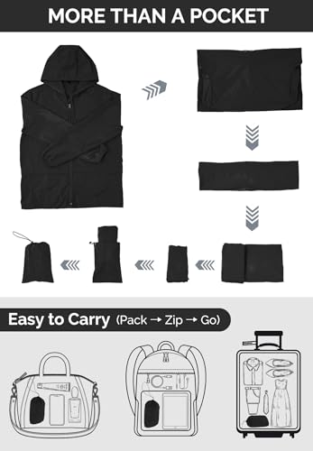 Zando Rain Jacket Mens Waterproof wtih Hood Lightweight Rain Coats for Men Windbreaker Jackets for Men Packable Mens Rain Jackets Cycling Raincoat Travel Rain Coat Outdoor Raincoats Black XL - Thumbnail 5