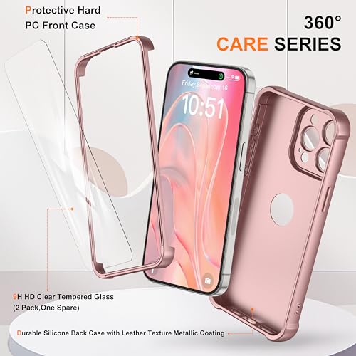 ORETECH 3 in 1 for iPhone 15 Pro Case with 2 x Screen Protector,Rosegold by ORETECH - Used condition - Image 4