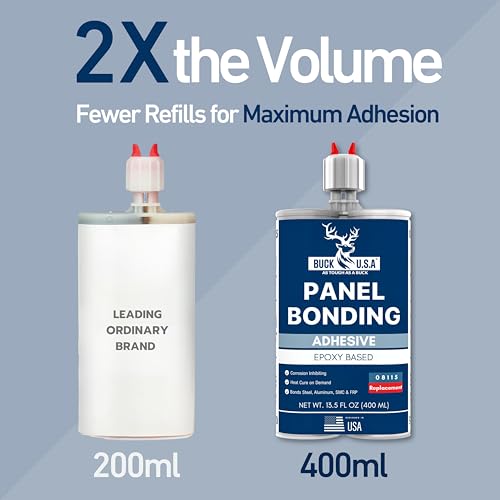Image of 3 Pack Buck Panel Bonding Adhesive, Two-Part Epoxy, 400 ml /13.5 fl oz Cartridge, 08115 Replacement, Heavy Duty Metal Glue for Automotive Use, Bonds w /Steel, Aluminum, Plastic, OEM Recommended, Black