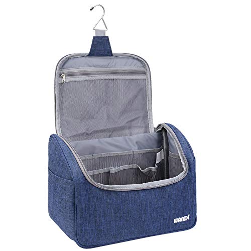 Wandf Hanging Toiletry Bag Travel Cosmetic Organizer Shower Bathroom Bag For Men Women Water-Resistant  (L, L - Denim Navy Blue) #TOP18