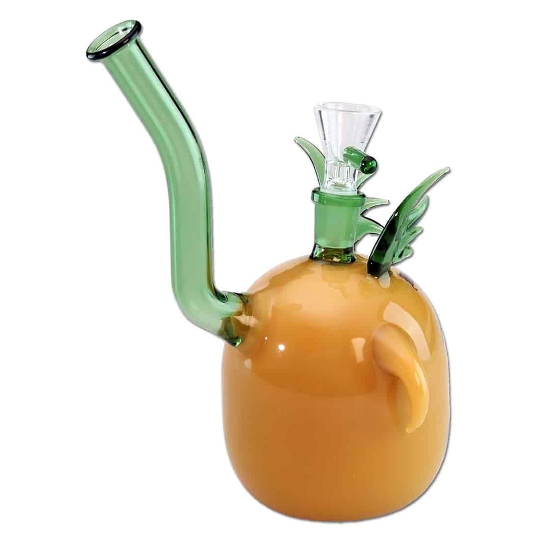 Black Leaf Grumpy Percolator Bong 20 cm | Arancio/Verde | Percolator Bong 14,5 (NS 14) in vetro borosilicato, percolatore forato e testa lift-off | Erbe bong in vetro, design Grampy | Ø 90/16 mm