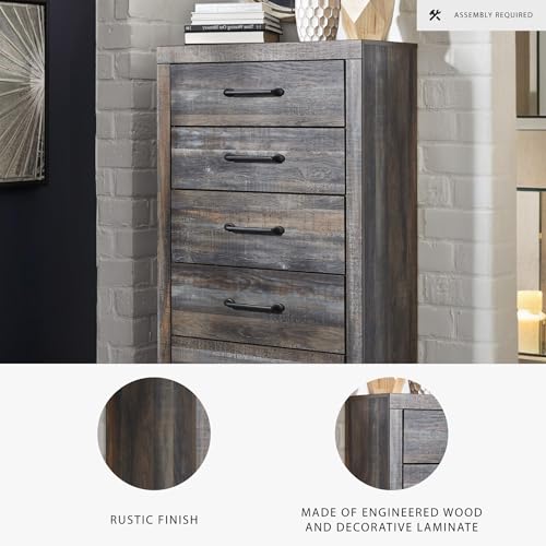 Image of Signature Design by Ashley Drystan Chest of Drawers, 5 Drawer Tall Dresser, Assembled, Engineered Wood, For Bedroom Storage, Brown Gray
