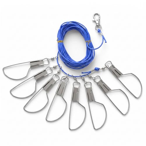 Skrfren Fish Stringer 16.4 ft Fishing Stringer for Caught Fish, Fishs Holder Rope with 8 Rotating Snap Lock and Ground Anchor for Trout Bass Salmon Walleye