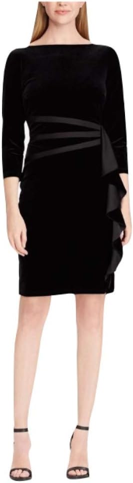 American Living Womens Ruffled Sheath Dress, Black, 2