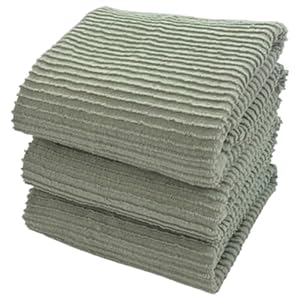 Sage Green Kitchen Dish Towels 100% Cotton Cloth Soft Cleaning Drying Absorbent Terry Ribbed Loop: Set of 3 Multipurpose for Everyday Use