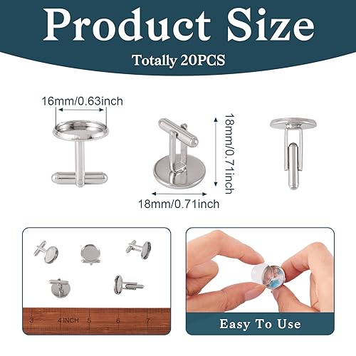 Pandahall 20pcs Brass Men's Cufflinks Cuff Button Cabochons Frame Tray Bezel Cufflink Blanks Setting Tray: 16mm/0.63inch Platinum for Cufflinks Gift for Groom Husband Father2