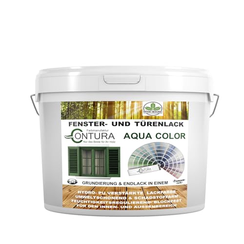 Farbmanufaktur CONTURA Nur das Beste für ihr Holz Fensterlack Türenlack 2 Liter Glänzend nach RAL mit Pinsel Möbellack Innen und Außen Holzlack Metalllack (RAL 9001 Cremeweiß, 2 Liter)