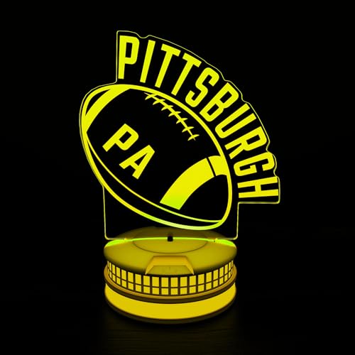 Image of CLORURBANLIVE 3D Football Pittsburgh Night Light 3D Illusion Lamp with Remote Control 16 Color Options Sports Decor Lighting for Fans - Multicoloured OneSize