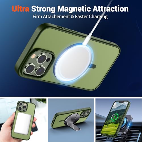 Image of SUPFINE Magnetic for iPhone 13 Pro Case (Compatible with MagSafe) (Military Grade Drop Protection) Slim Translucent Matte Shockproof with Anti-Fingerprint Phone Case,Cangling Green