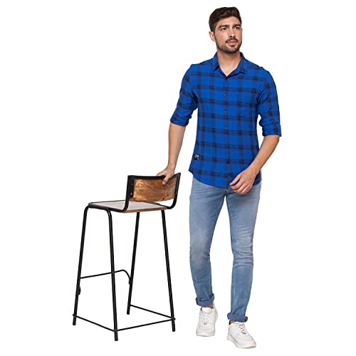 Image of Spykar Men's Regular Fit Raised Collar Full Sleeve Checked Casual Shirts